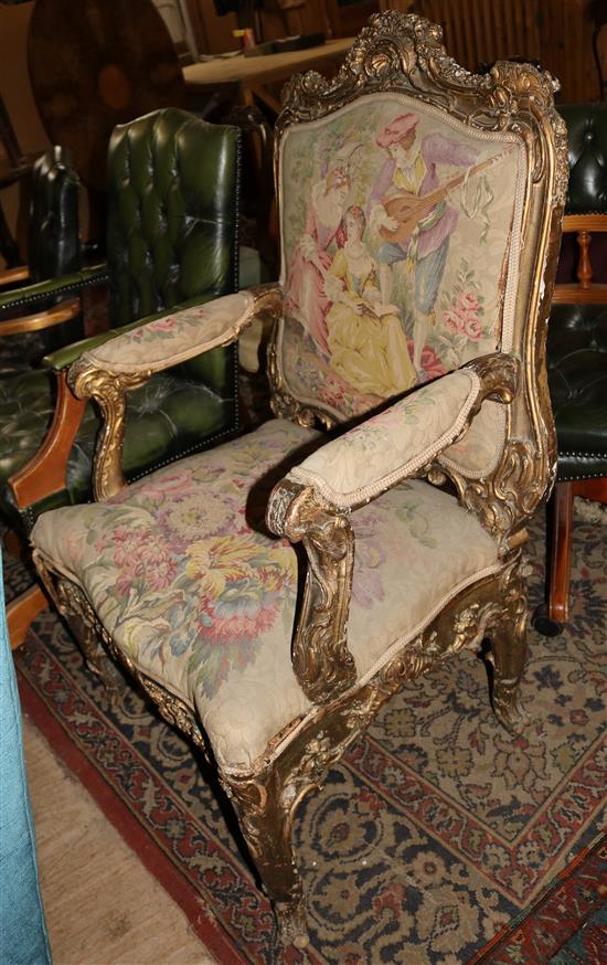 Gilt & upholstered elbow chair
